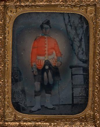 (MILITARY) Group of 3 early images, comprising a half-plate daguerreotype of a military figure in formal dress;